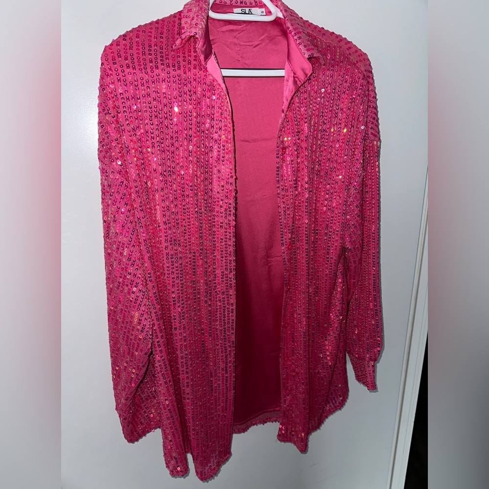 SLA The Label Pink Sequin Shirt Dress